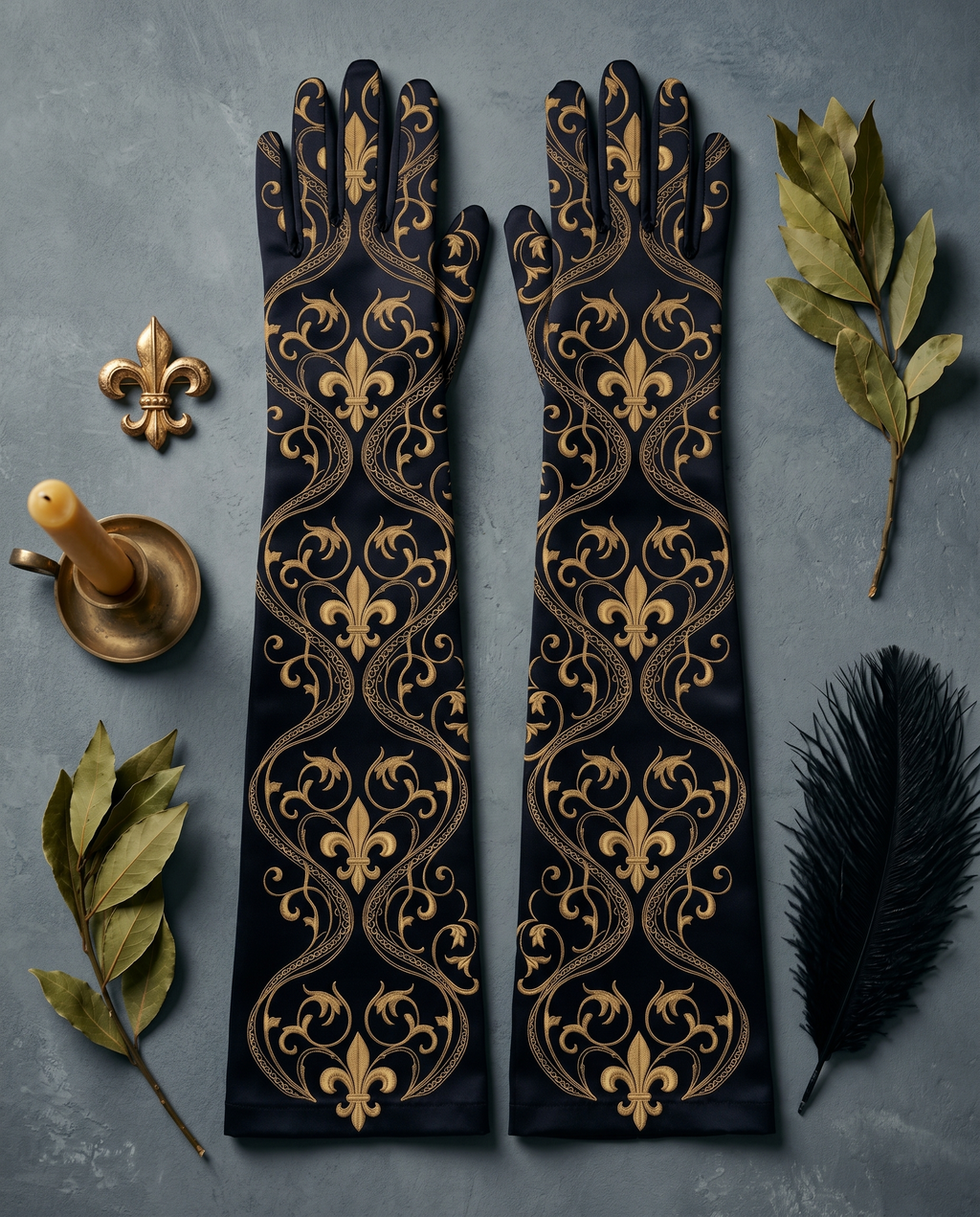 Aristocrate Noir Opera Gloves — lifestyle setting at gala — exquisite reactive-dyed silk — Hoboken atelier
