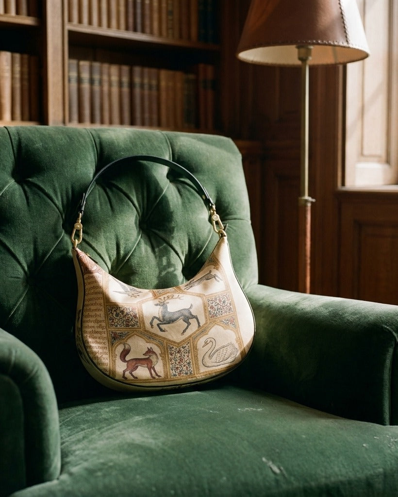 Le Demi-Lune in Le Bestiaire — reverse view on dark wood — Italian nappa leather — Hoboken atelier