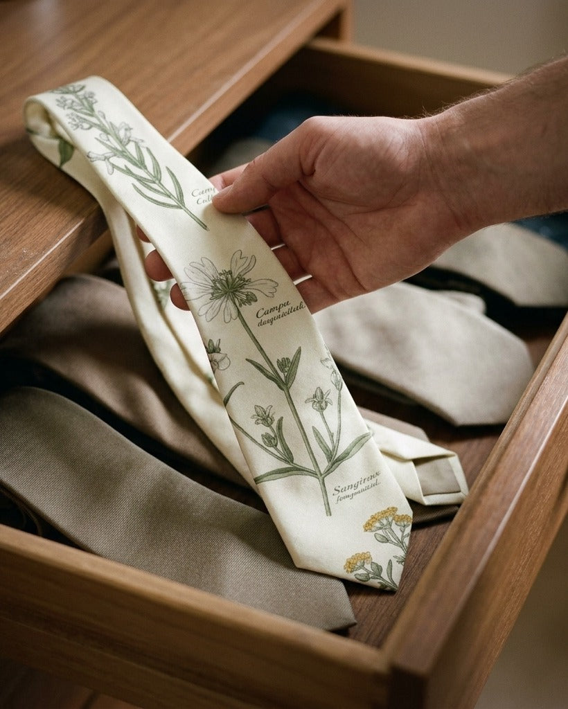 Creo Fleur Atelier — Silk Tie — Botanical Herbarium Detail