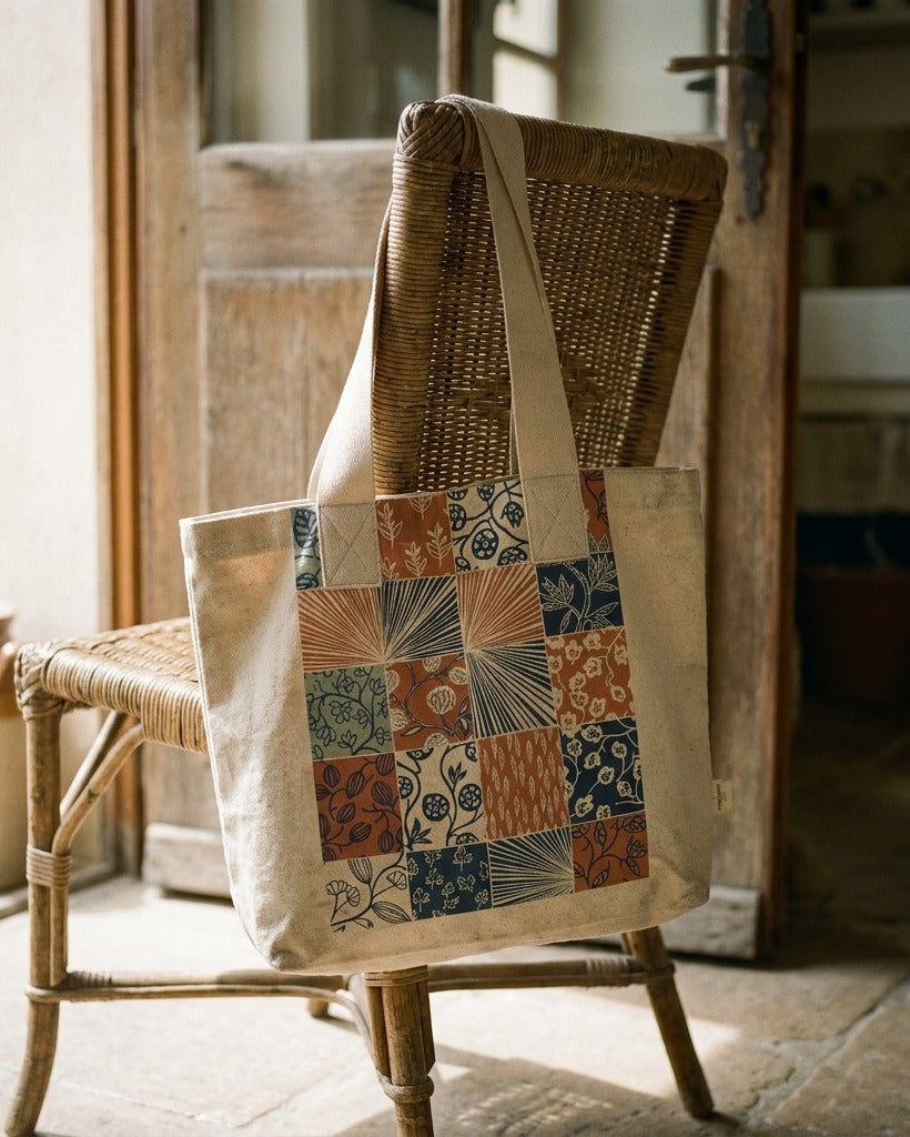 Creo Fleur Atelier — Tote Bag — Block Printed Botanical Patchwork