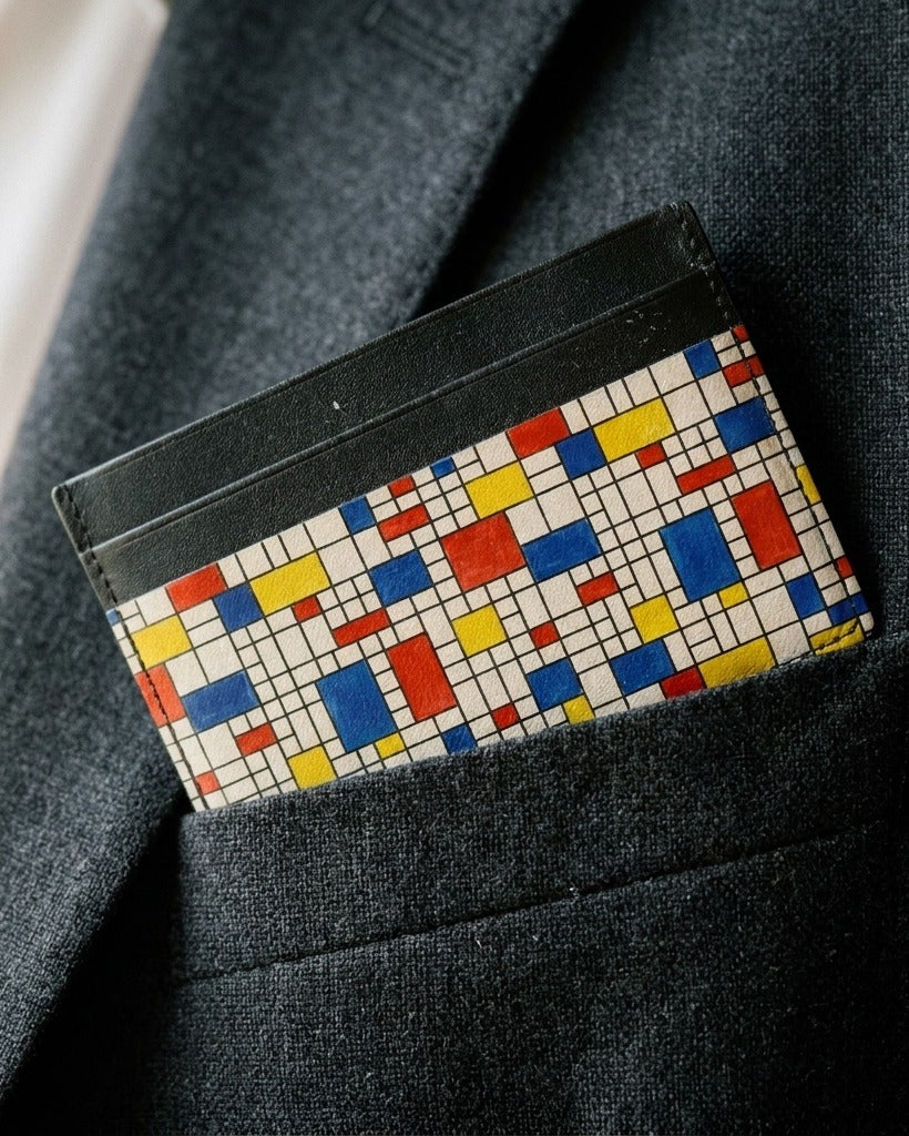 Carte Bauhaus Primaires — reverse view on neutral background — art-inspired leather card holder — Hoboken atelier