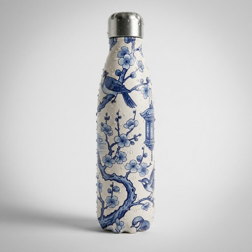 Creo Fleur Atelier — Water Bottle — Chinoiserie Blue White Motif