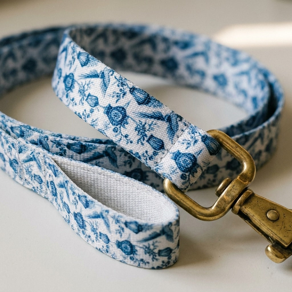 Creo Fleur Atelier — Dog Leash — Chinoiserie Blue White Weave
