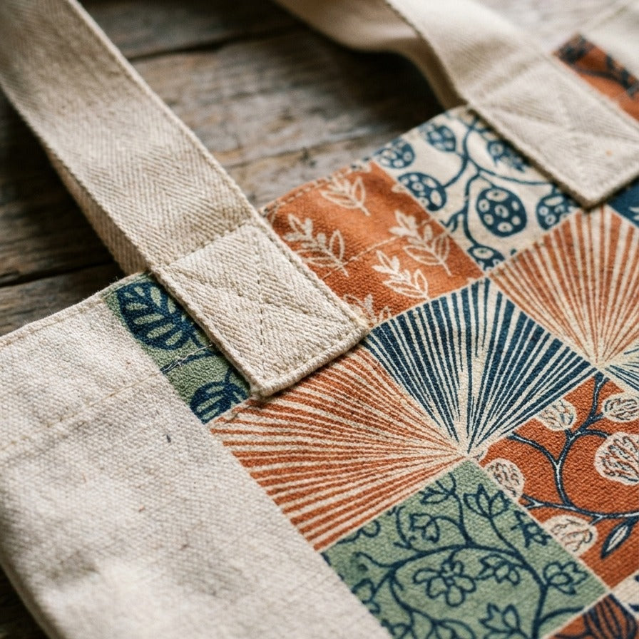 Creo Fleur Atelier — Tote Bag — Block Printed Botanical Patchwork