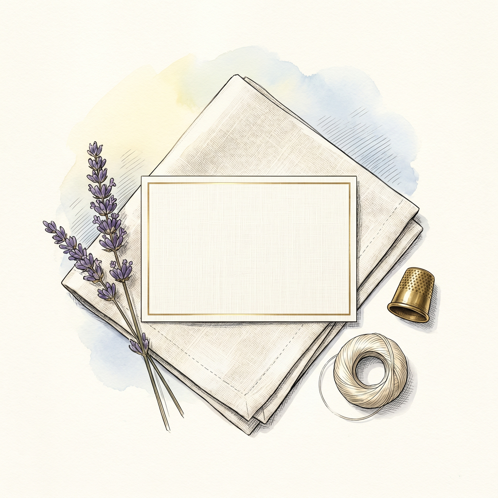The Atelier Gift Card · $75 The introduction · cream linen, lavender, brass thimble — Creo Fleur Atelier