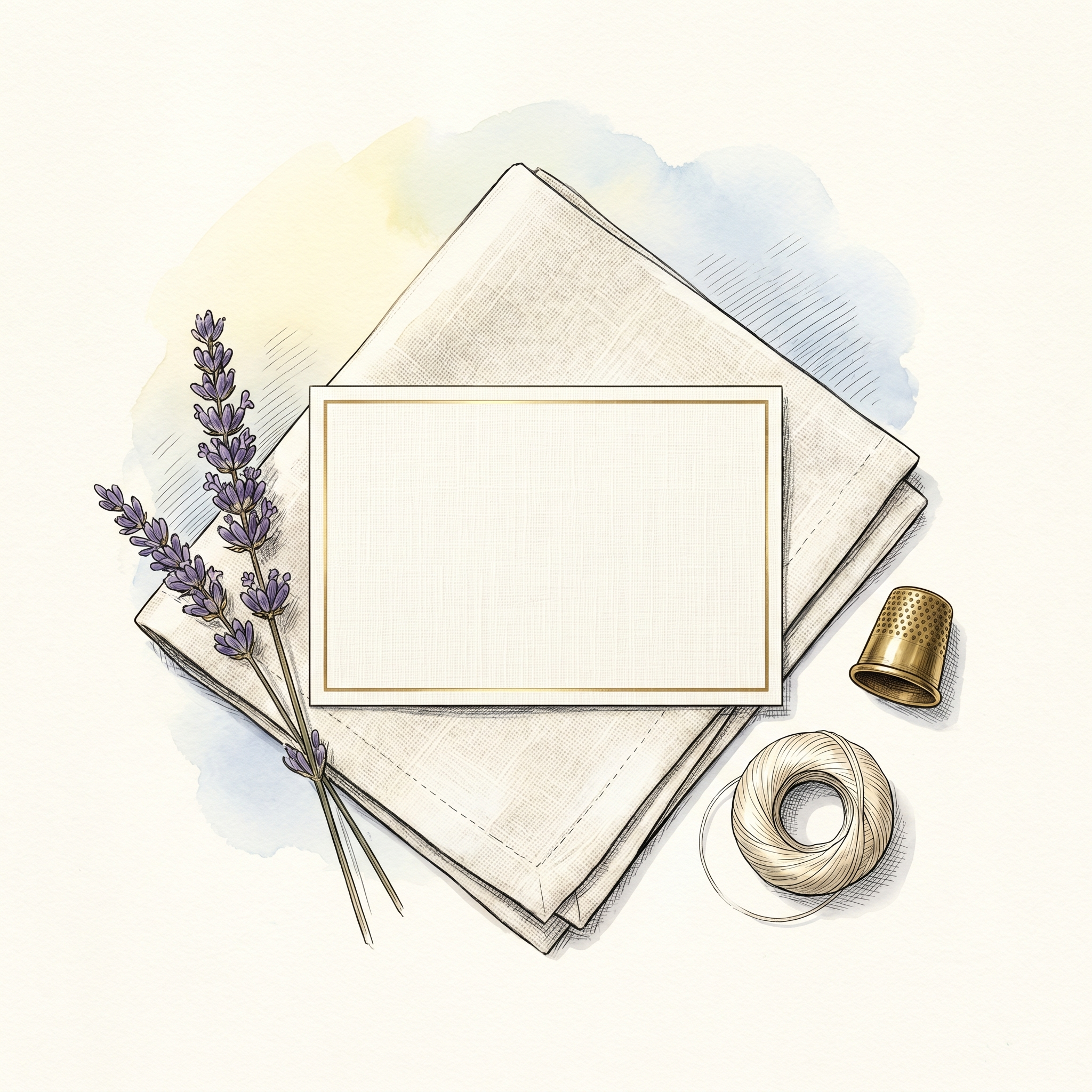 The Atelier Gift Card · $75 The introduction · cream linen, lavender, brass thimble — Creo Fleur Atelier