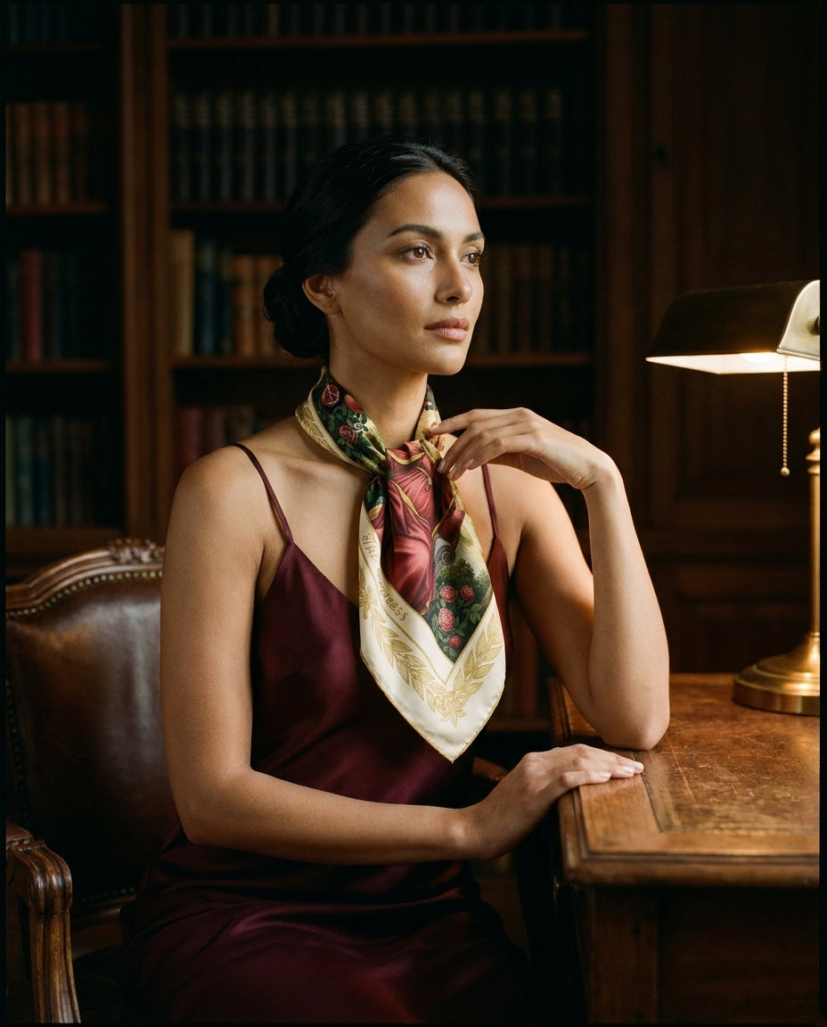 Carré L'Impératrice — hero flatlay on ivory — exquisite mulberry silk twill — Hoboken atelier