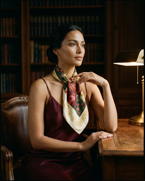 Carré L'Impératrice — hero flatlay on ivory — exquisite mulberry silk twill — Hoboken atelier