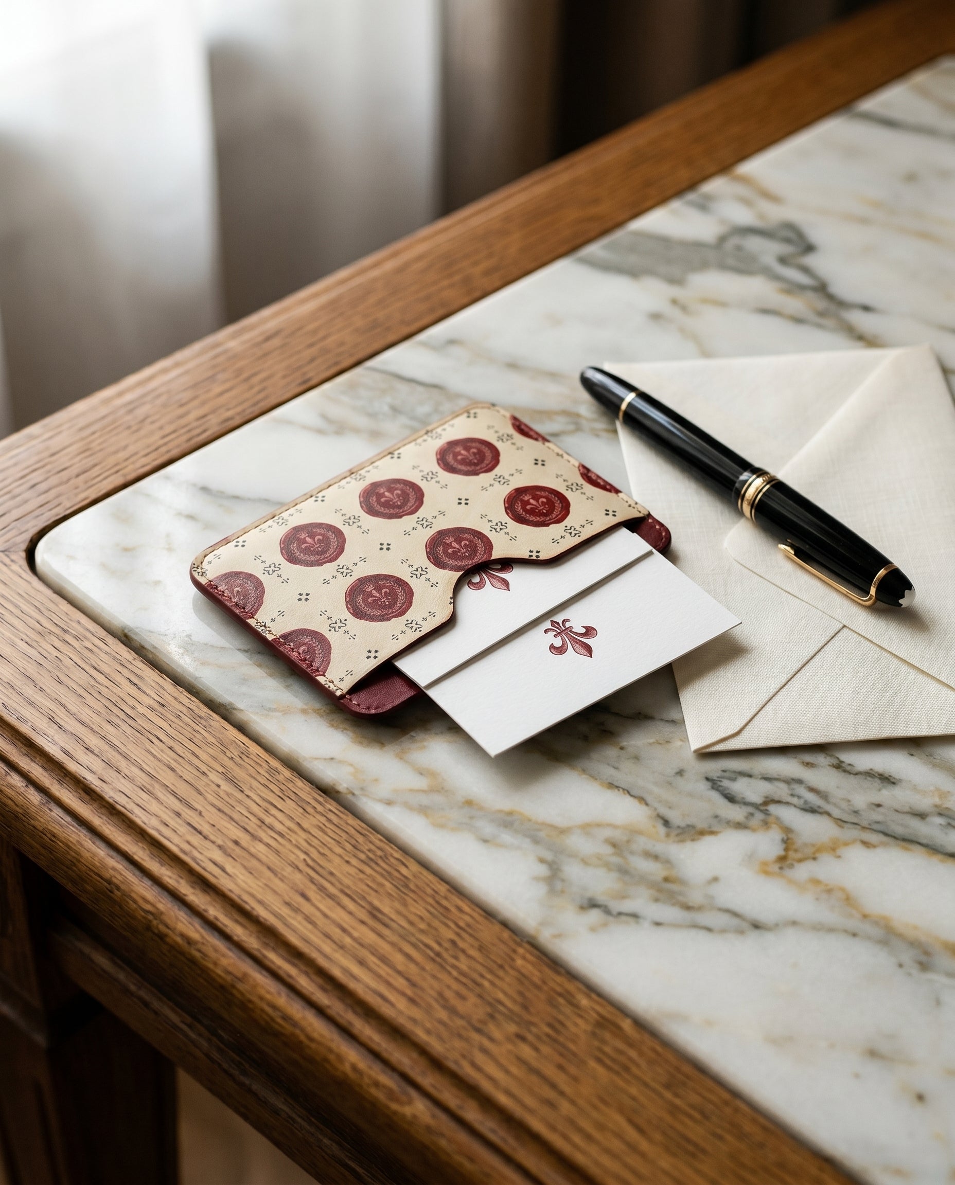 Carte Sceau de Cire — drape in motion on light stone — limited-edition Italian nappa leather — Hoboken atelier