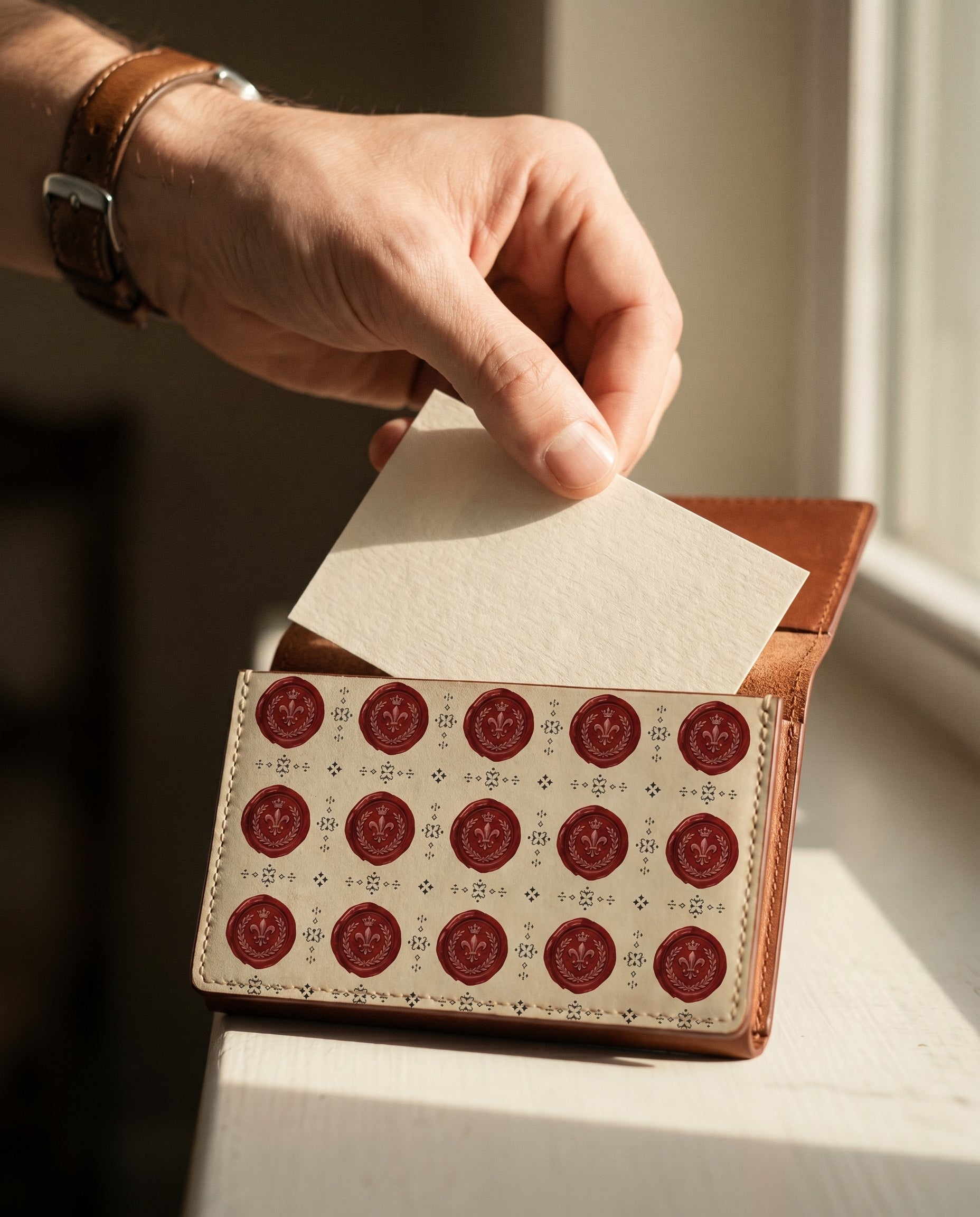 Carte Sceau de Cire — edge finishing detail on ivory — heritage Italian nappa leather — Hoboken atelier